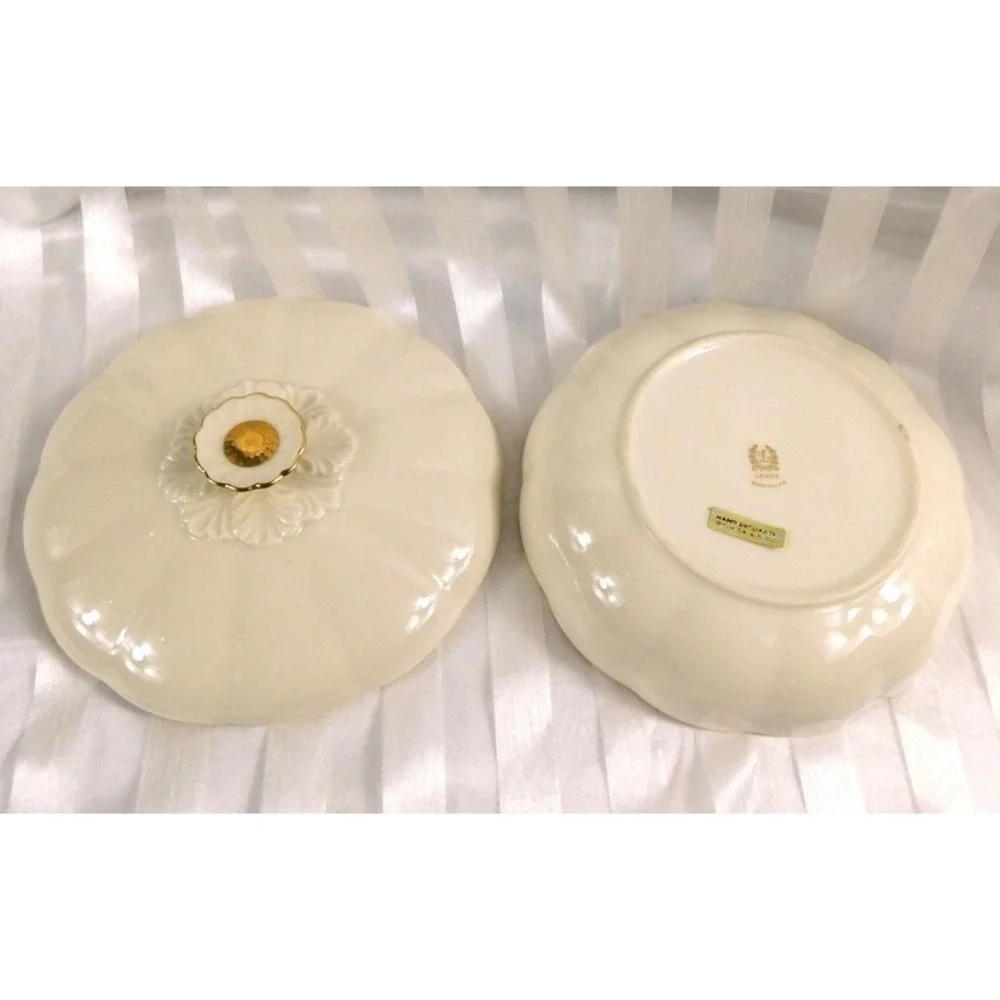 Lenox Porcelain Primrose Collection 7 Inch Large Candy Dish w Lid Cottagecore